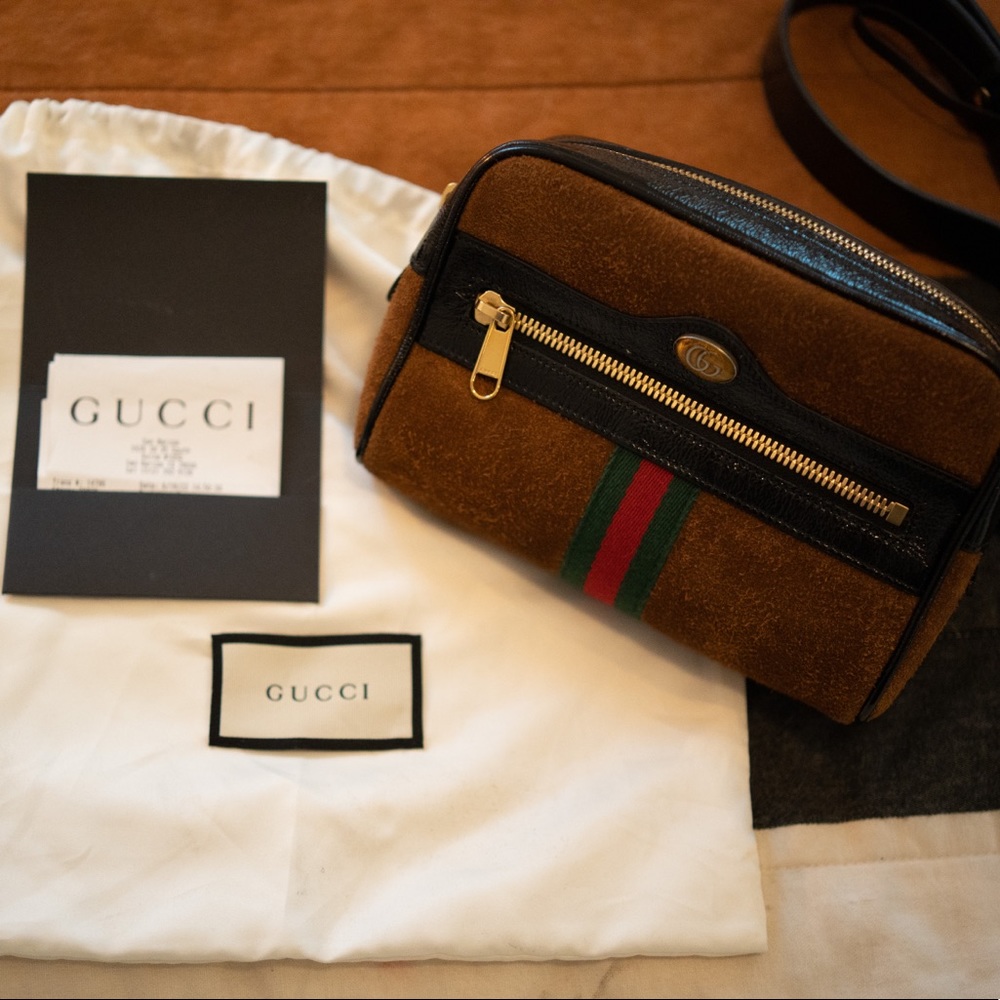 Gucci Belt Ophidia Brown Suede Cross Body Bag